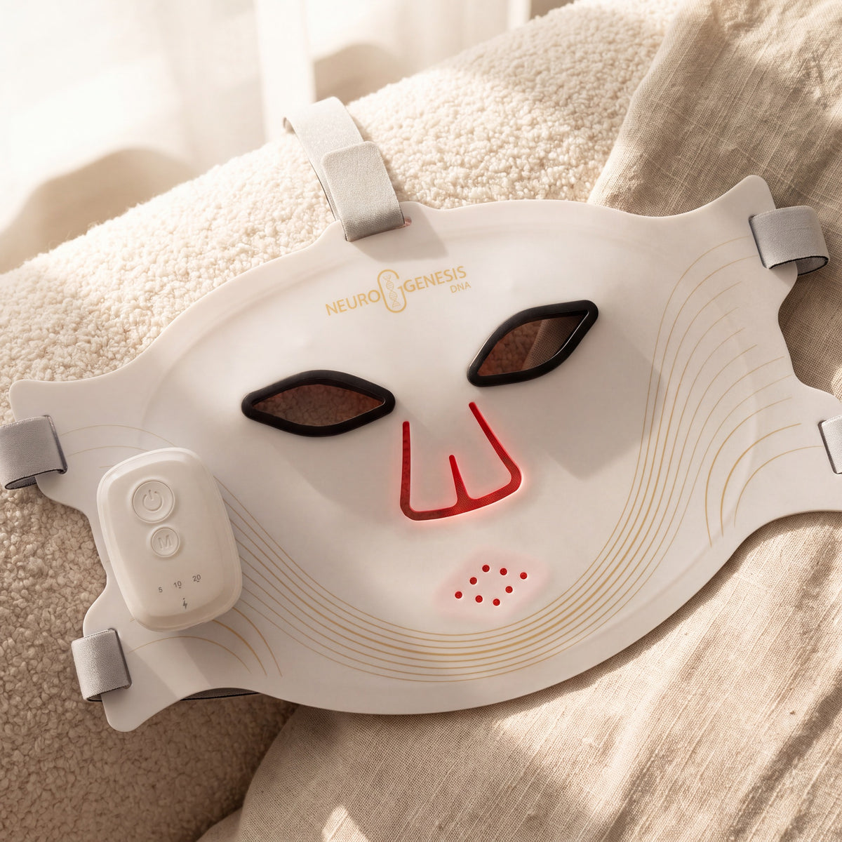 Masca LED NeuroGenesis DNA albă, red light therapy cu 5 lumini